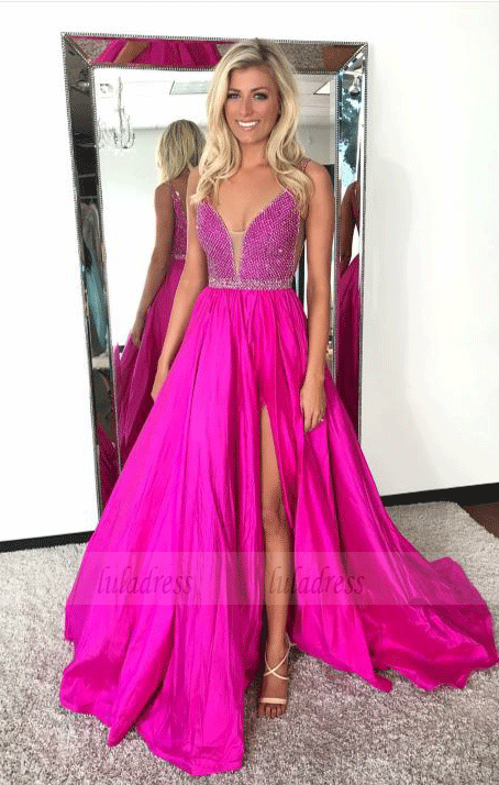 Sexy A-Line Fuchsia Prom Dresses, Sleeveless Formal Evening Gowns – luladress Sexy A-Line Fuchsia Prom Dresses, Sleeveless Formal Evening Gowns – luladress
