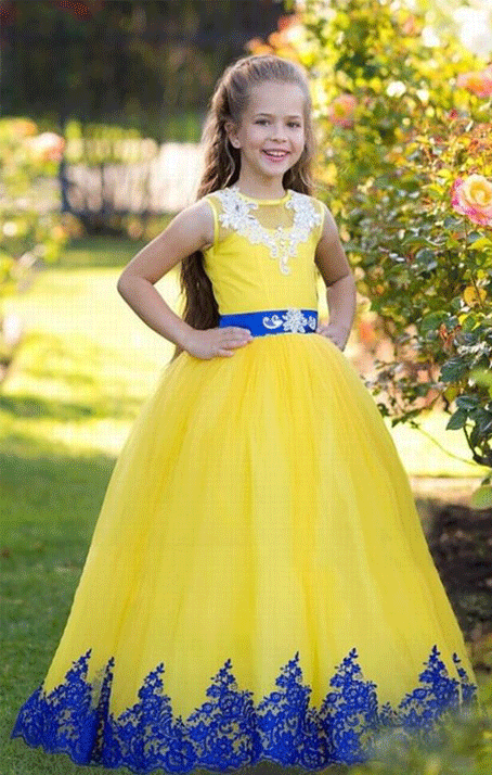 Yellow Flower Girl Dress Royal Blue Lace Girl Dress,BW97463 – luladress