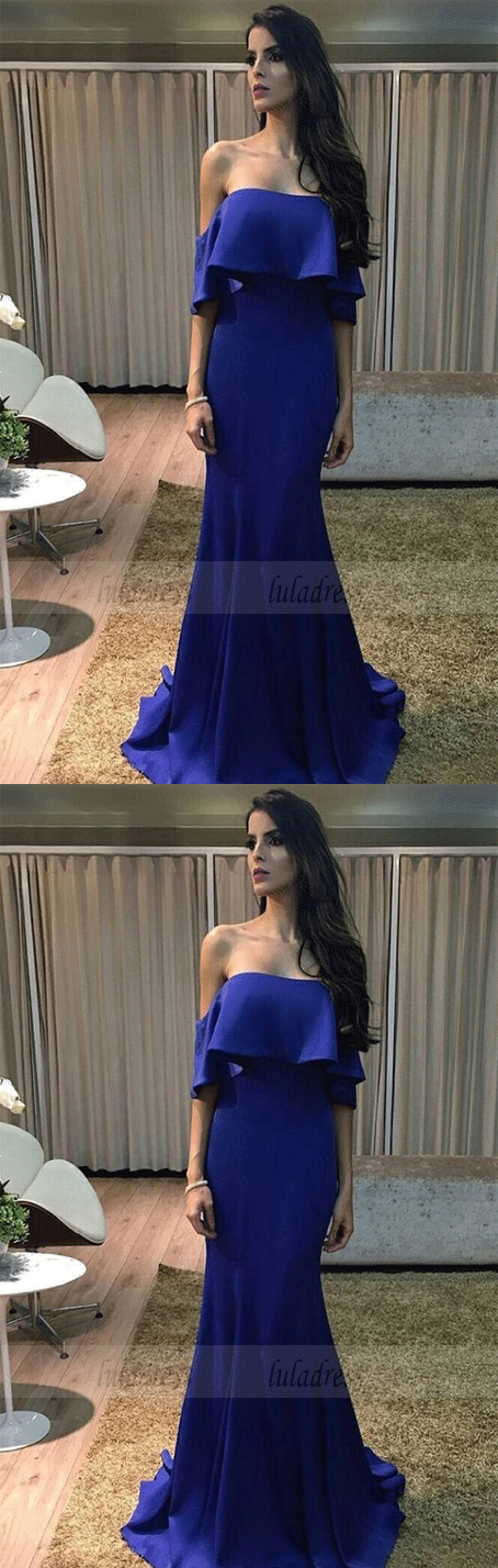 Charming Mermaid Off the Shoulder Ruffled Long Prom Dresses