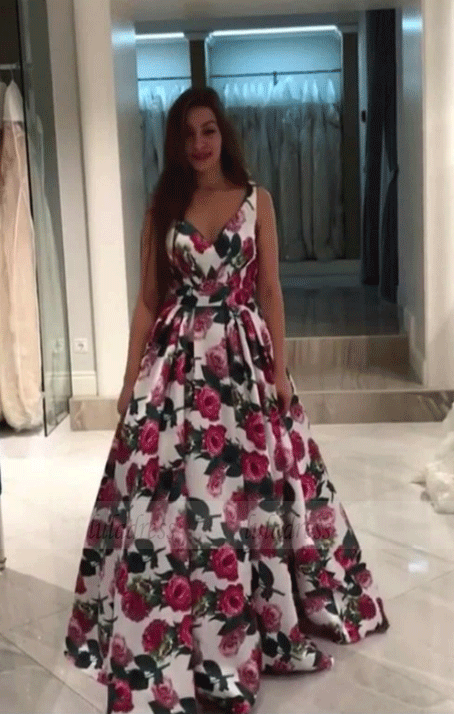 V Neck Sweetheart Floral Prom Dresses luladress V Neck Sweetheart Floral Prom Dresses luladress