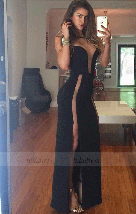 Sexy Deep V Neck Black Prom Dress Sexy Deep V Neck Black Prom Dress
