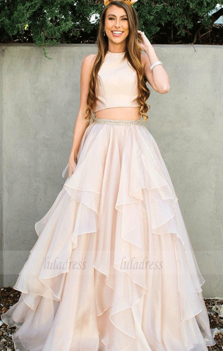Two Piece Chiffon Prom Dress with Beading Ruffles – luladress