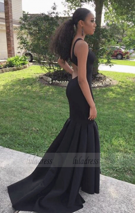 Black Long Prom Dress,Sexy Mermaid Backless Jersey Prom Dress