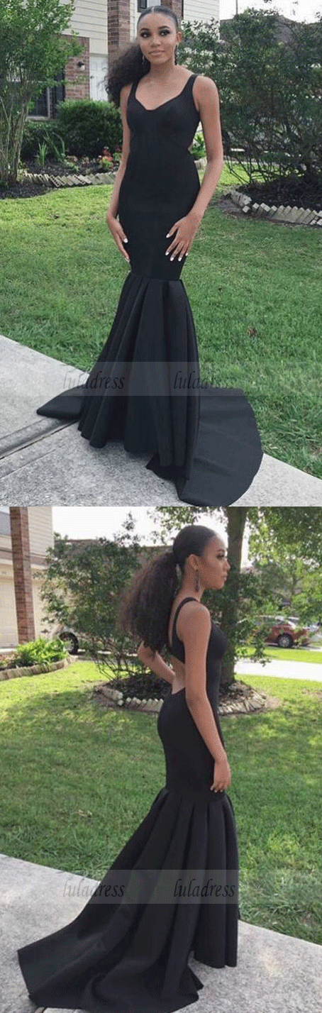Black Long Prom Dress,Sexy Mermaid Backless Jersey Prom Dress