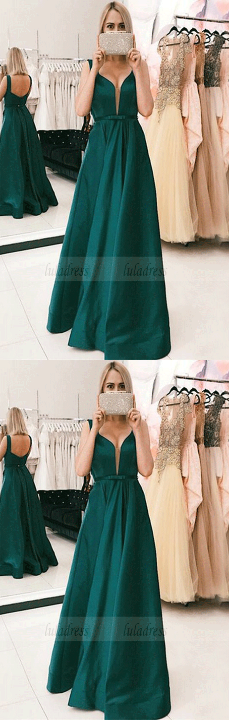 V Neck Open Back Long Prom Dresses,Elegant Evening Party Dresses