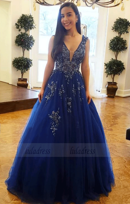 navy blue prom dress halter Navy Halter Beaded Gown With Side Slit 47144