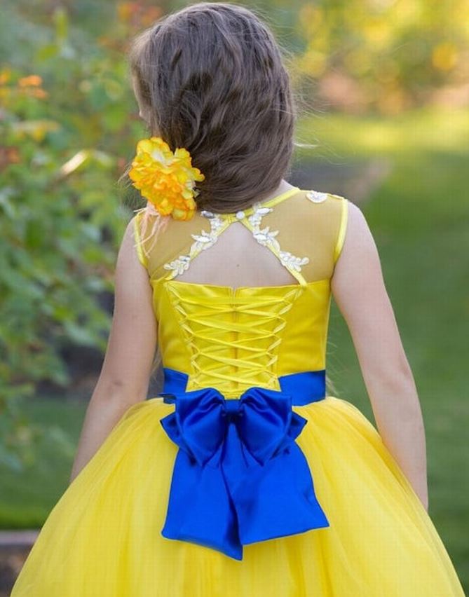 Yellow Flower Girl Dress Royal Blue Lace Girl Dress,BW97463