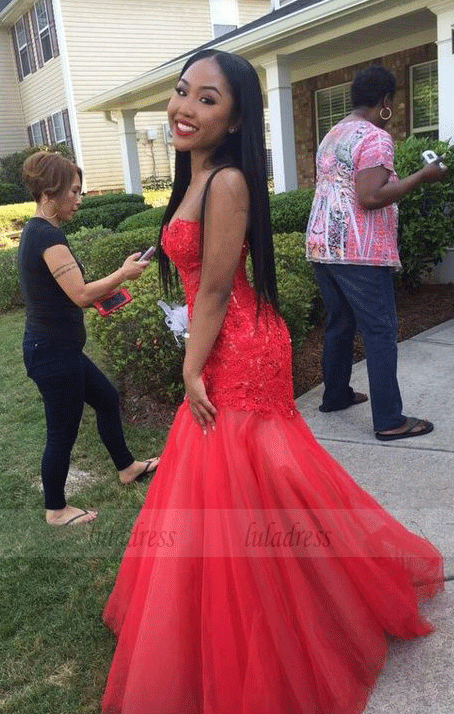 Red Prom Gown,Lace Prom Gowns