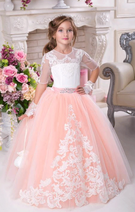 Lace Ball Gown Tulle Flower Girl Dresses Vintage Flower Girl Wedding Dresses Kids Pageant Dresses BW97728