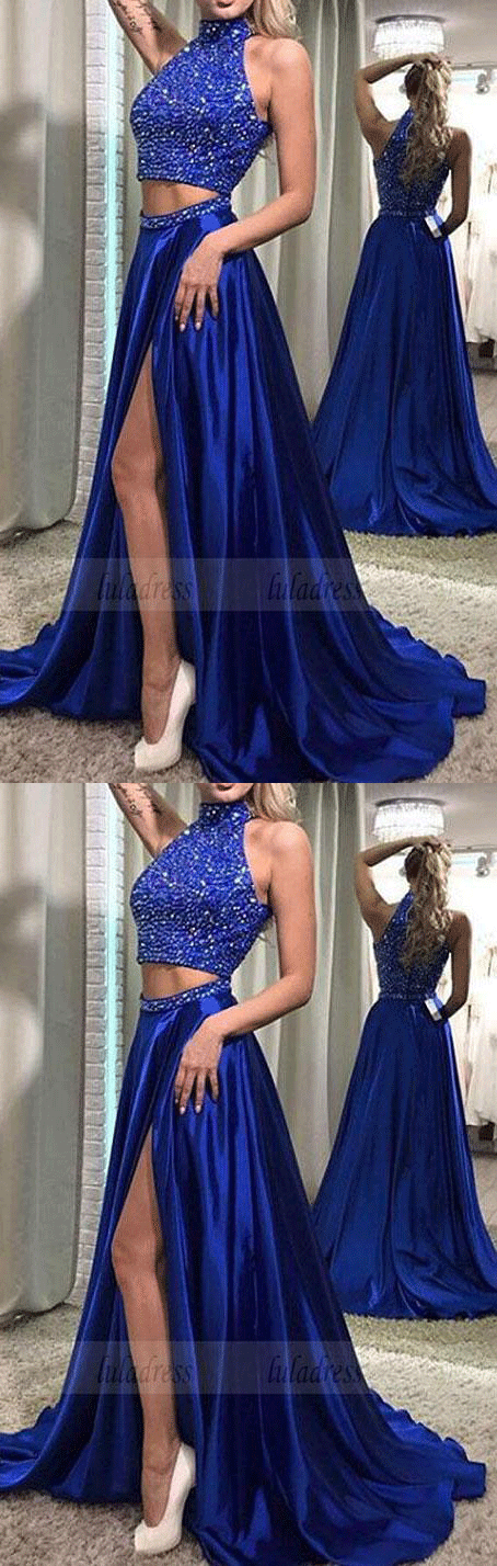 Two-Piece Beaded Prom Dress,Long Evening Dress