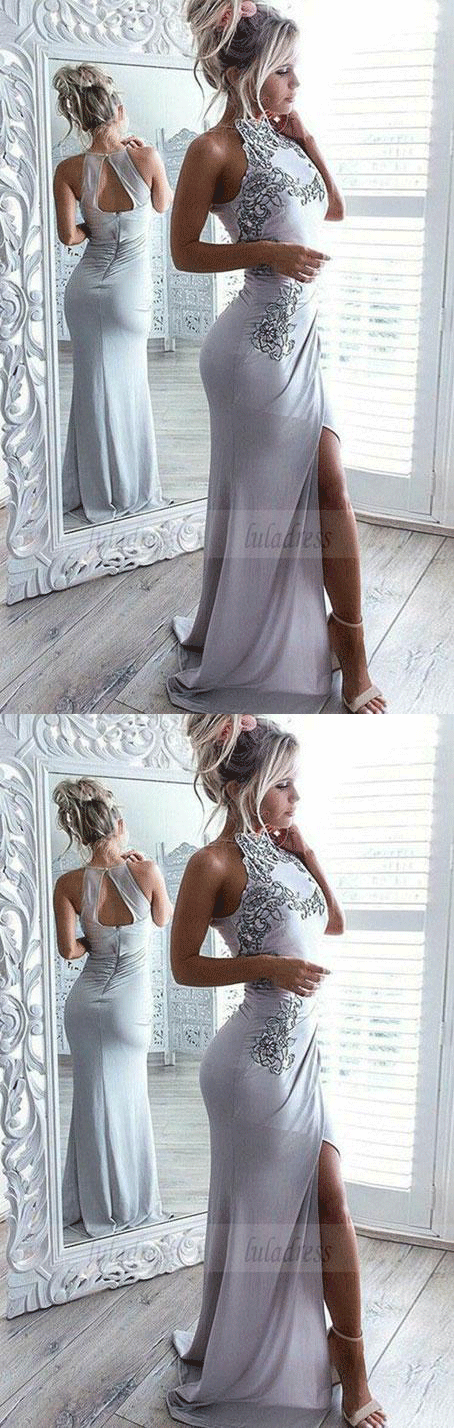 Spaghetti Straps Prom Dress,White Lace Bodice Party Dress,Mermaid Long Evening Dress