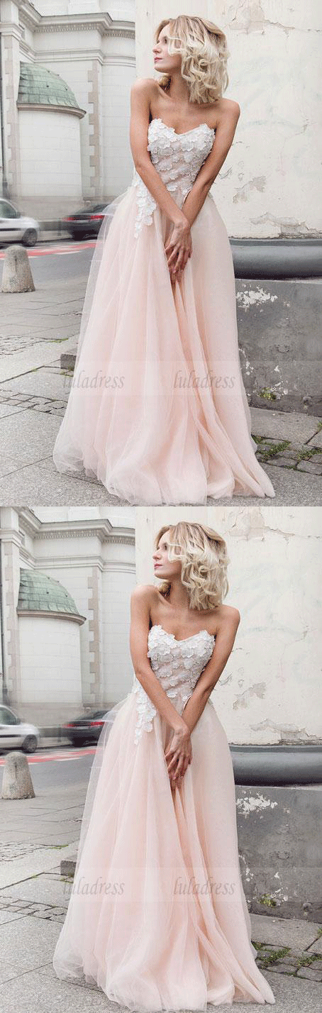 Beautiful sweetheart neck lace long prom dress, formal dress