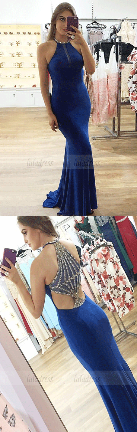 Mermaid Jewel Floor-Length Prom Dress with Beading Sequins
