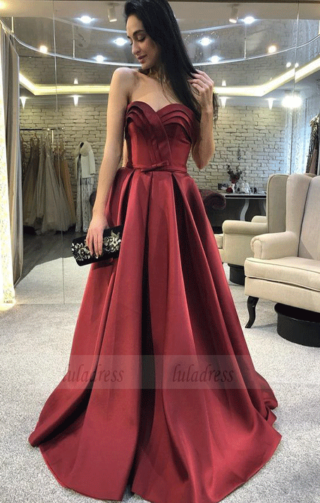 A-Line Sweetheart Sweep Train Dark Red Prom Dress with Ruffles luladress A-Line Sweetheart Sweep Train Dark Red Prom Dress with Ruffles luladress