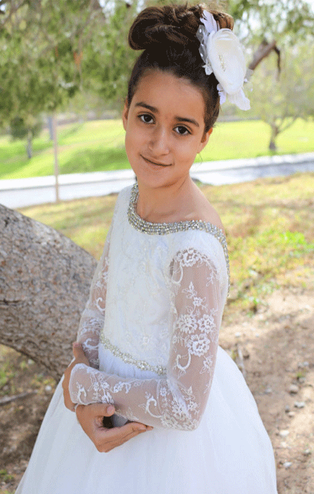 Princess Long Sleeves Backless Flower Girl Dresses Lace Beads Kids First Communion Dress Girls Pageant Birthday Party Dresses