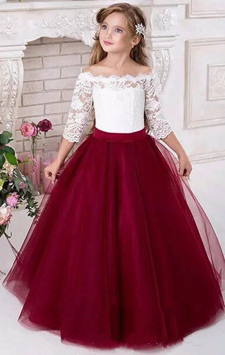 Half Sleeves Tulle Flower Girl Dresses Vintage Flower Girl Wedding Dresses Kids Pageant Dresses - Custom Color / 10 Half Sleeves Tulle Flower Girl Dresses Vintage Flower Girl Wedding Dresses Kids Pageant Dresses - Custom Color / 10
