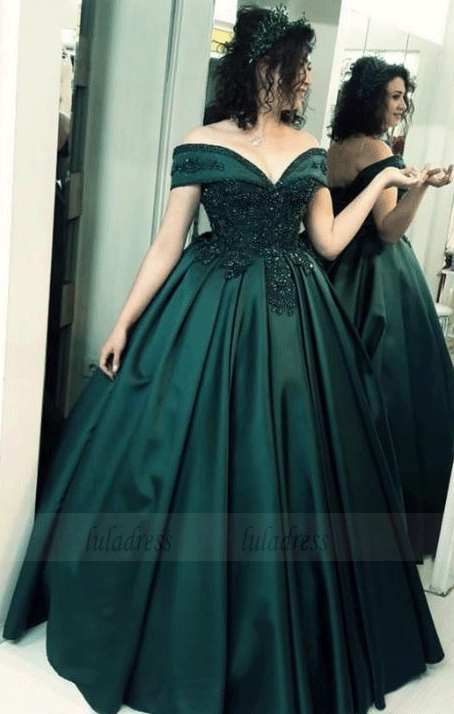 Gorgeous Off Shoulder Dark Green Ball Gown Prom Dress luladress Gorgeous Off Shoulder Dark Green Ball Gown Prom Dress luladress