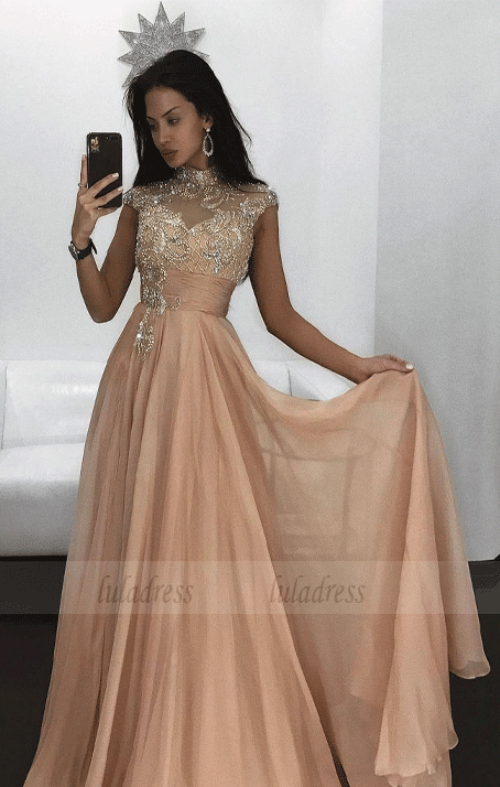 Chiffon Prom Dresses,Sexy Beading Evening Dress,Long Prom Party Dress