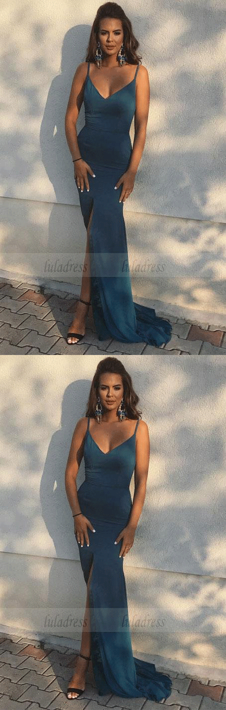 Mermaid Long Chiffon Evening Dresses V Neck Prom Dress