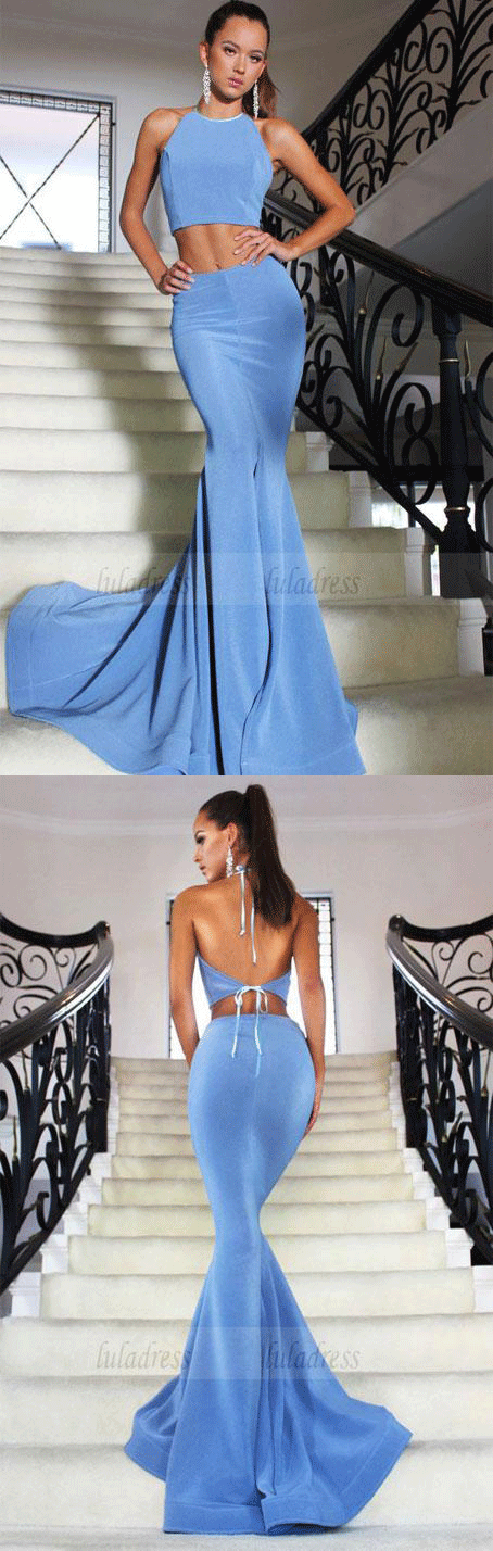 Two Pieces Prom Dress, Mermaid Prom Dress, Halter Prom Dress, Sexy Prom Dress