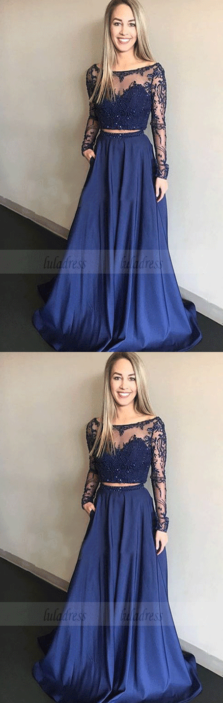 Two Piece Prom Dresses Long Sleeves with Lace