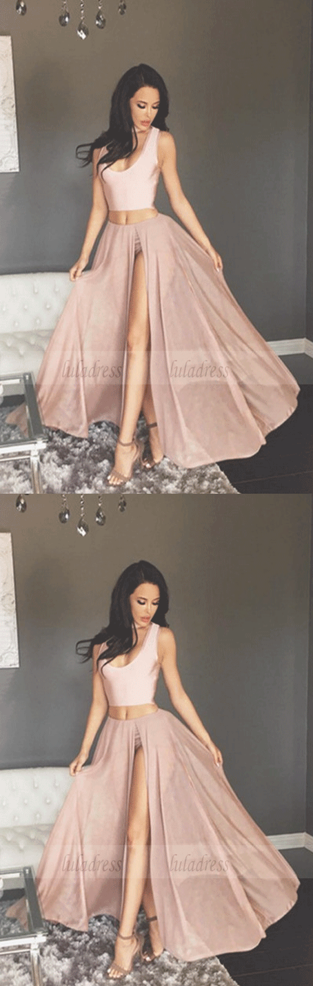 Sexy Two Piece Long Prom Dress with Side Slit
