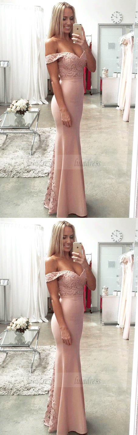 Pink Lace Prom Dress,Off the Shoulder Prom Dress