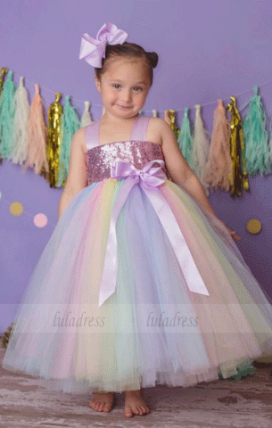 Flower Girl Dress, Pastel Rainbow Tutu Dress, BW97559