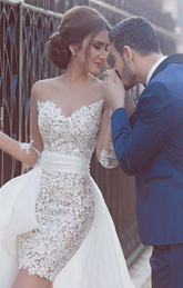 Mermaid White Lace Sweep Train Long Wedding Dress