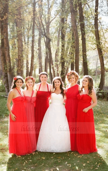 Red Mismatched Chiffon Bridesmaid Dress