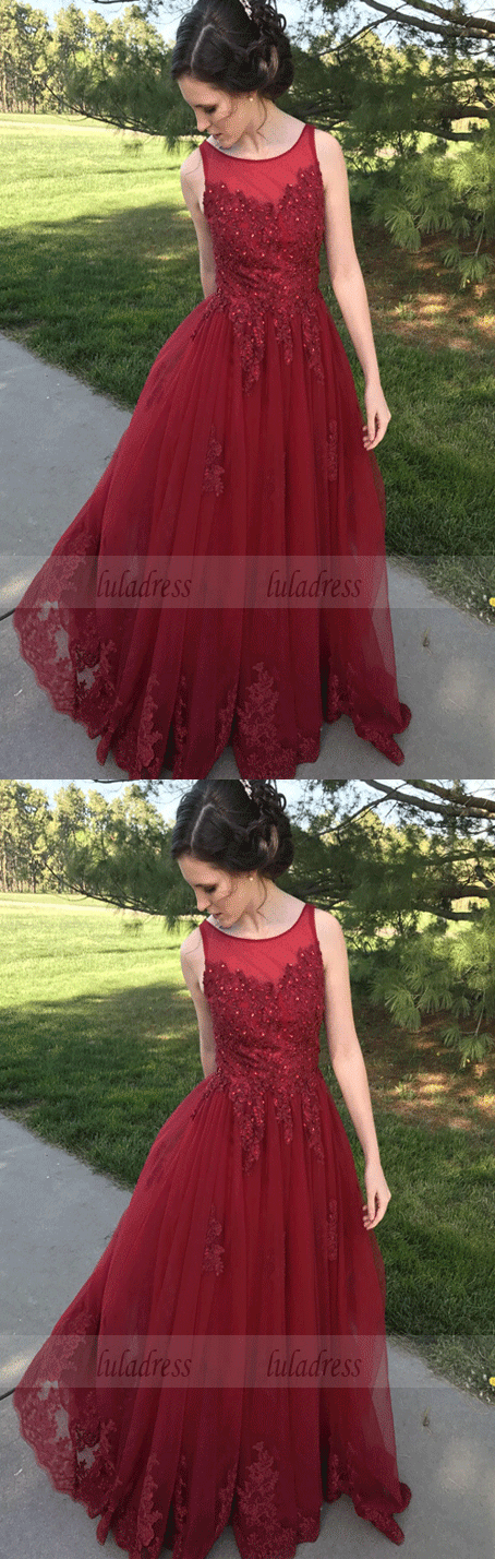 Lace Prom Dresses,Long Formal Dresses,Sweep Train Prom Dresses