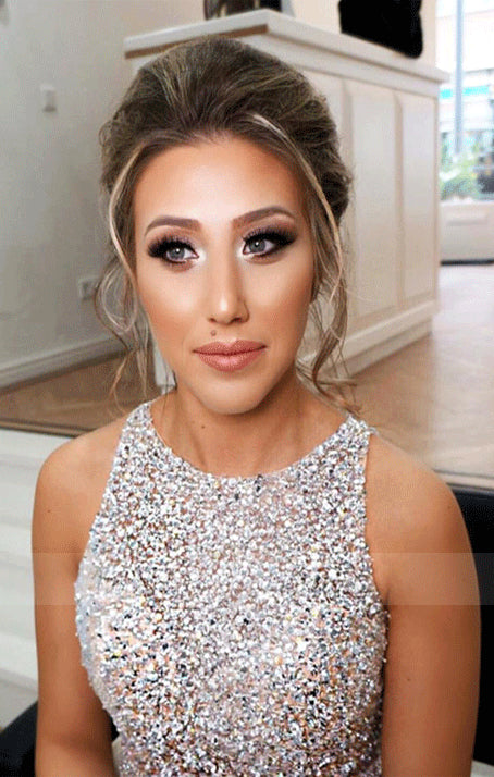 Long Beaded-Bodice Prom Dress Satin Prom Dresses with Pockets