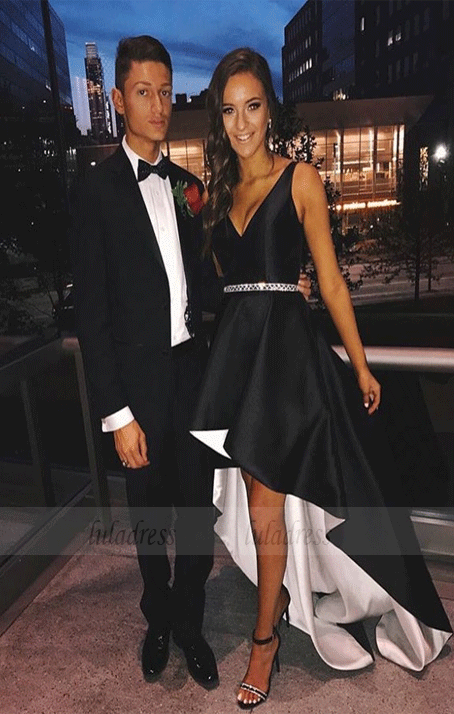 V Neck Party Dresses Beaded Waist Evening Dresses with Side Pockets