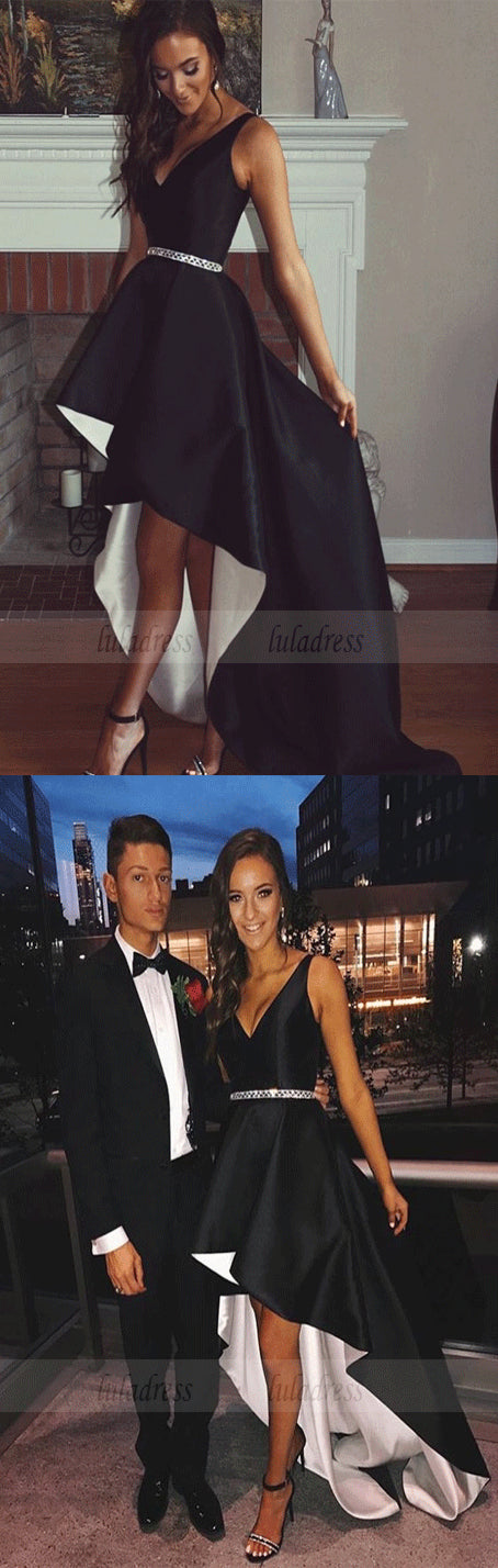 V Neck Party Dresses Beaded Waist Evening Dresses with Side Pockets