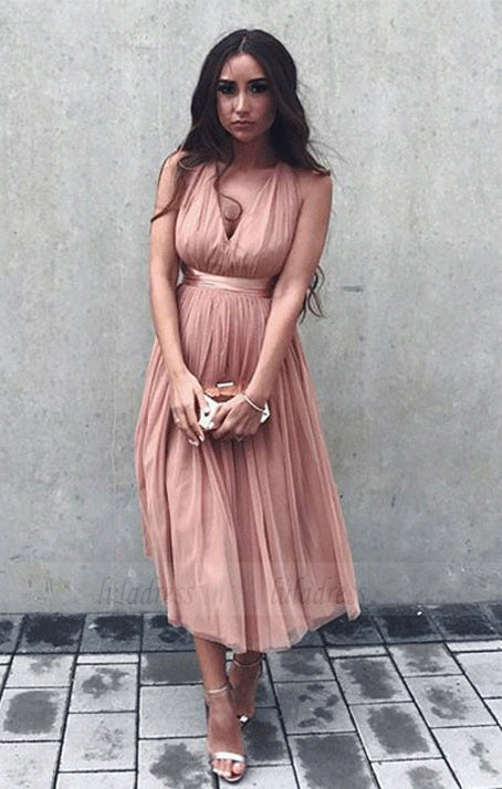 A-Line V-Neck Prom Dress, Criss-Cross Straps Tulle Prom Dress