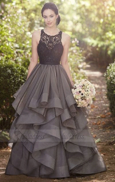 sexy long prom dresses,Beautiful grey lace organza prom dress,ball gown formal dress