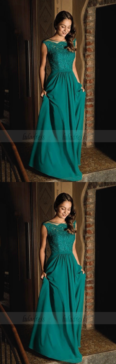Cap Sleeves Teal Green Long Evening Dress Gown