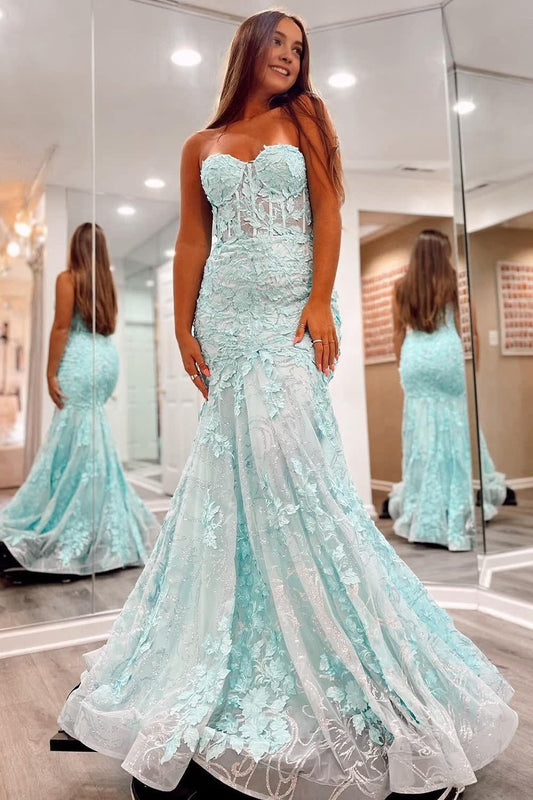 Sweetheart Mint Sparkly Lace Long Mermaid Prom Dresses: A Dreamy Choice for Your Special Night