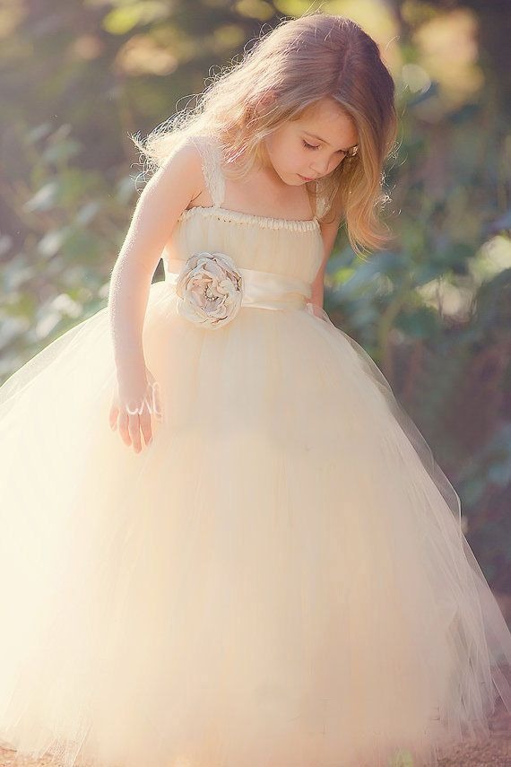 Light Champagne Cute Girls Pageant Dress Puffy Tulle Flower Girl Dresses