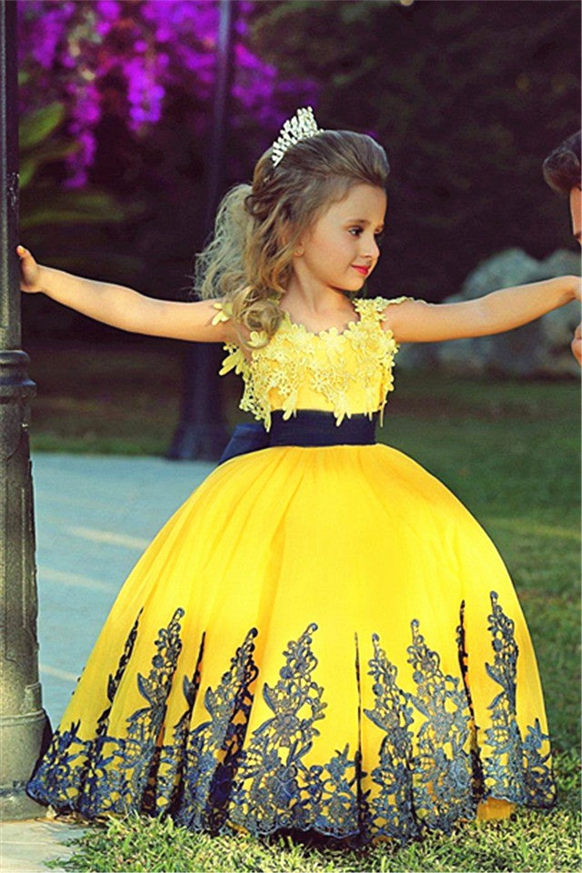 Little Princess Yellow Ball Gown Girls Pageant Dress Cute Flower Girl Dress