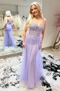 Lilac Sweetheart Sequins Long Prom Dresses with Appliques,BD93284