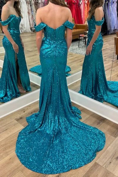 Sparkly Turquiose Corset Long Sequins Prom Dress,BD93202