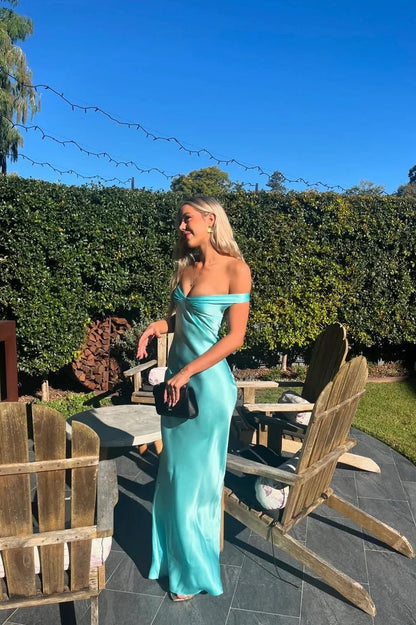 Mermaid Off the Shoulder Yellow Satin Long Prom Dresses