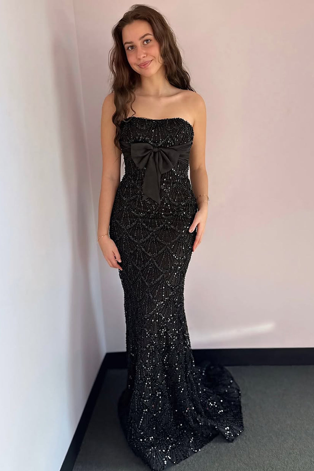 Mermaid Strapless Black Sequins Long Prom Dresses