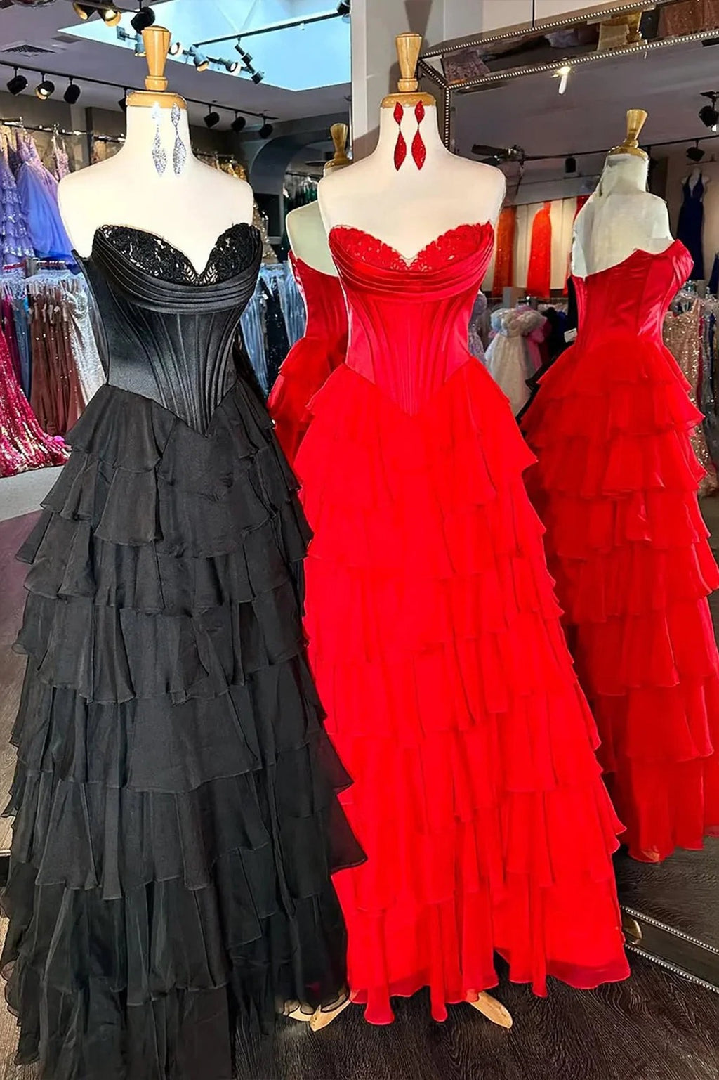 Yellow A-Line Sweetheart Long Tiered Prom Dresses