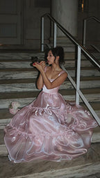A Line Spaghetti Straps Pink Long Ougensha Prom Dresses