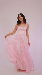 A Line Spaghetti Straps Pink Long Ougensha Prom Dresses