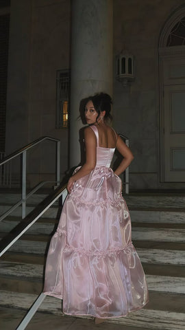 A Line Spaghetti Straps Pink Long Ougensha Prom Dresses