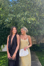 Stylish Sheath Spaghetti Straps Yellow Sequins Mermaid Long Prom Dress