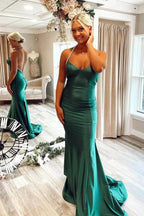 Royal Blue Mermaid Open Back Long Satin Prom Dresses